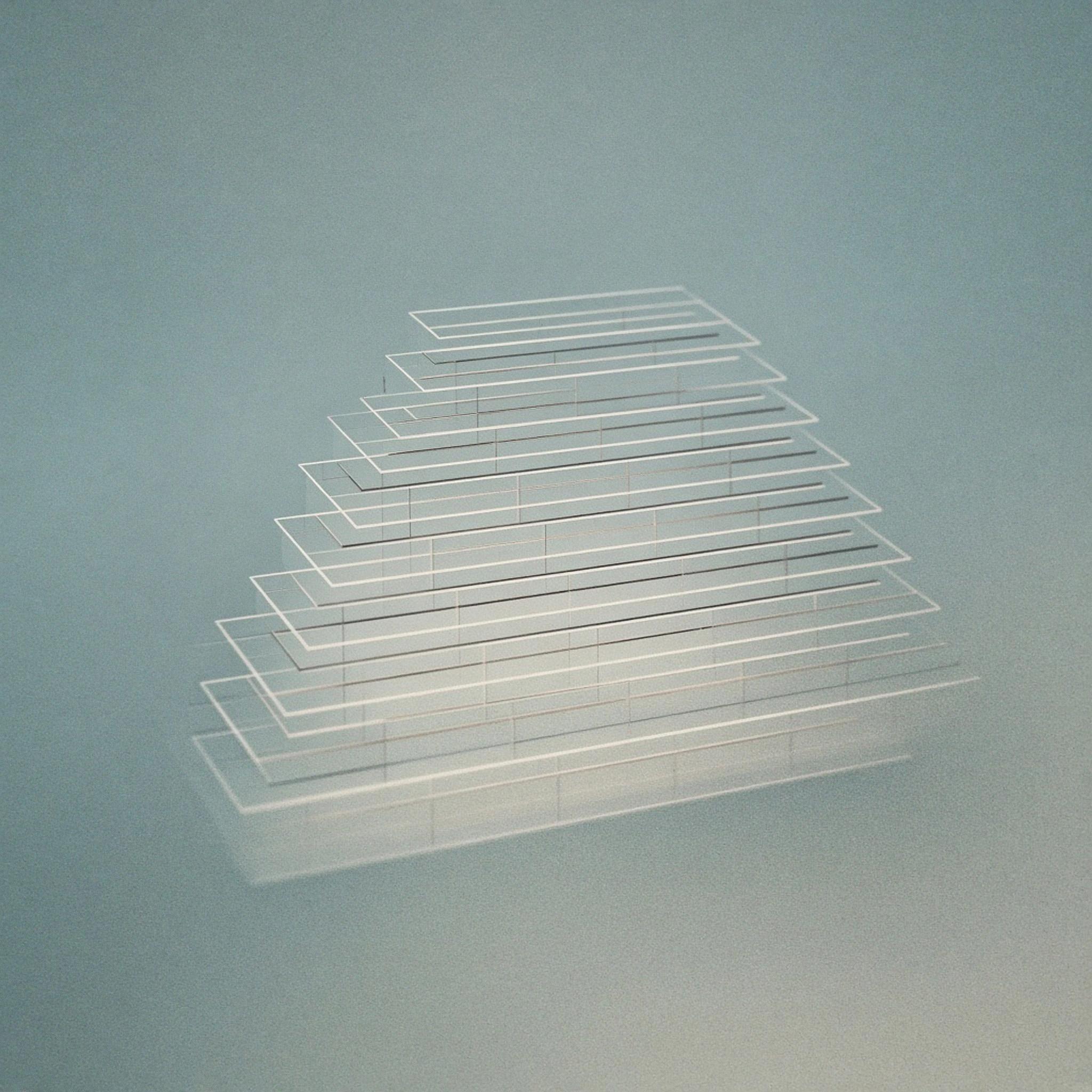 Abstract cover art: stacked rows on a blue-green ground, each stepped further in behind hairline rules, forming a nested verbatim code frame.