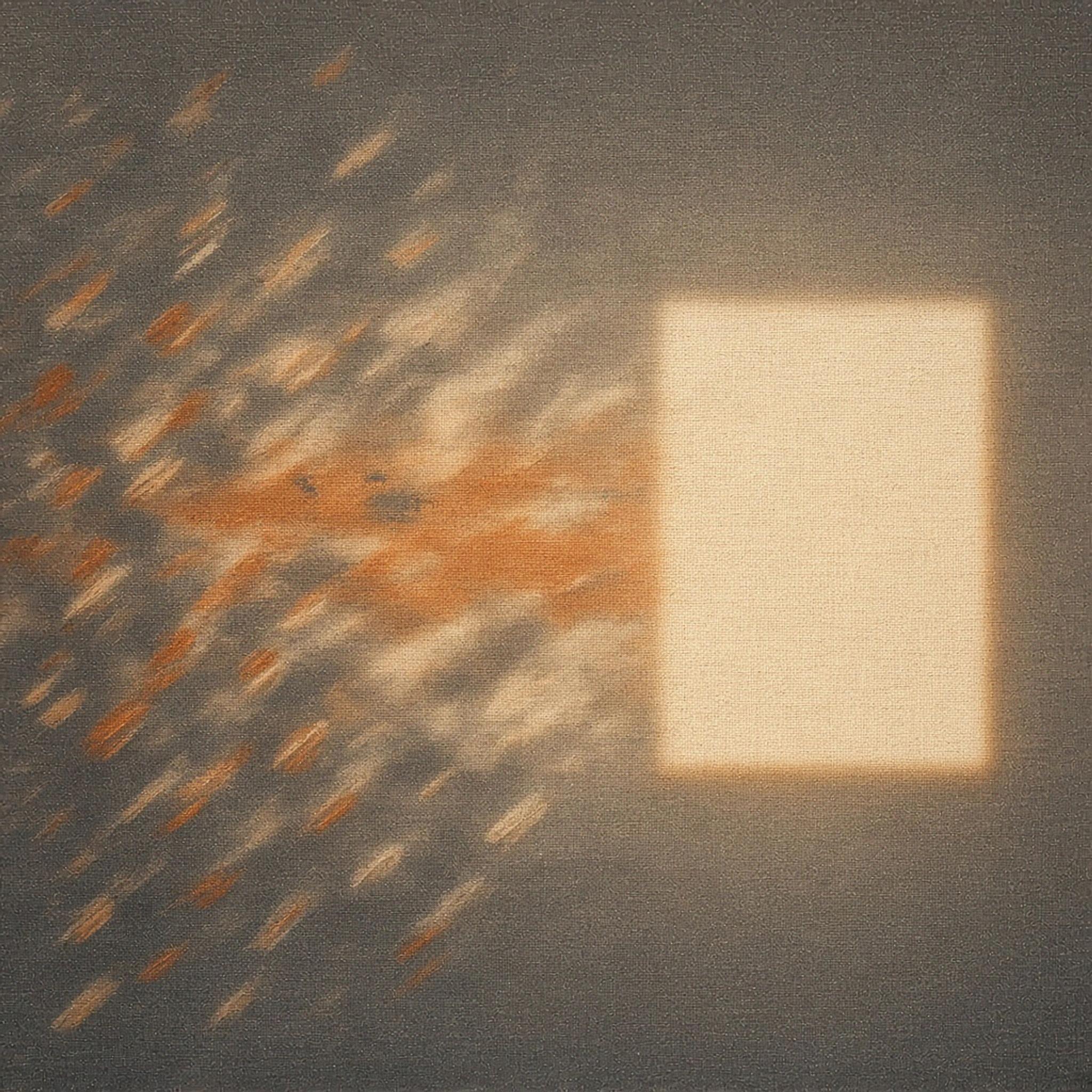 Abstract cover art: a burnt-orange progression from scattered strokes to consolidated bands to one slide-shaped rectangle, taking verbatims through to slides.