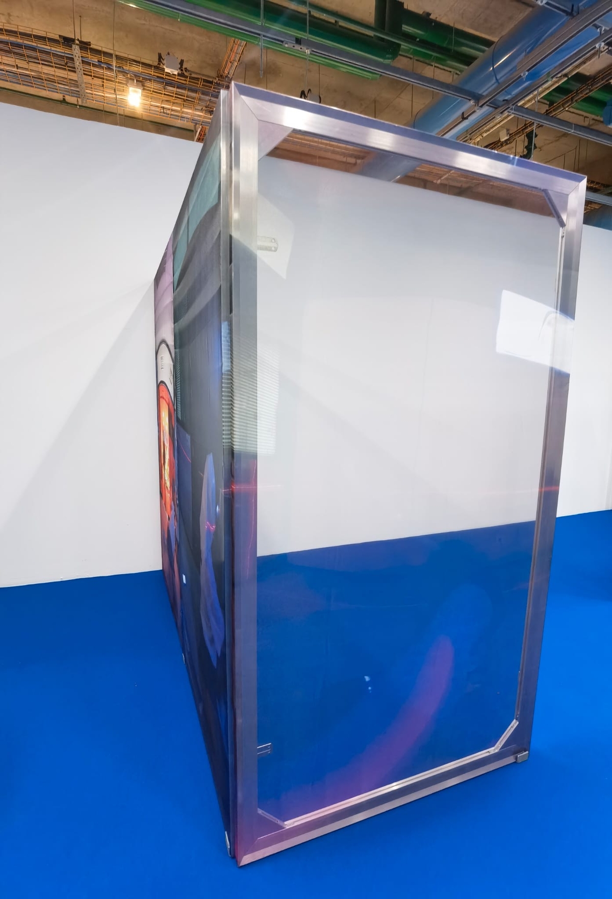 Leave No Trace (Athens) I-VIII 2022. Stainless steel, wood, digital print on chiffon; 110 cm x 200 cm each

