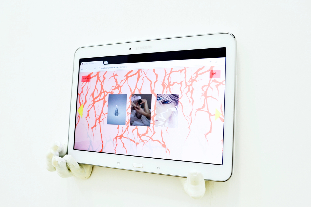 Dorota Gawęda and Eglė Kulbokaitė explores, crosses, transites, 2016, CONCRETE, FAKE NAILS, ACRYLIC PAINT (8 X 6 X 7 cm) Dorota Gawęda and Eglė Kulbokaitė one who has evolved, 2016, CONCRETE, FAKE NAILS, ACRYLIC PAINT ( 4 x 5 x 7 cm) Dorota Gawęda, Eglė Kulbokaitė agathavalkyrieice.com, 2016, website developed with PWR studios