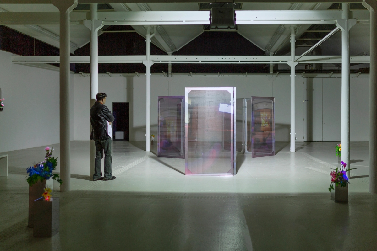 Leave No Trace (Athens) (I-VIII), 2022

110 cm x 200 cm each. Aluminium, wood, digital print on chiffon.

Freestanding Votive Flowers (I–VII), 2022

Optical fibres, paper and plastic flowers, programmed LED light grid, mirror polished stainless steel.



