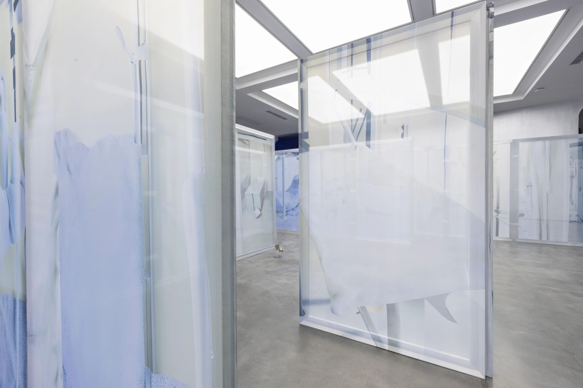  Enclosure (The Double Dream of Spring) (I-XXVIII), 2025, aluminum frame, digital prints on textile, acrylic, 220×125×3.8 cm each, 28 in total.  Photo: Yang Hao