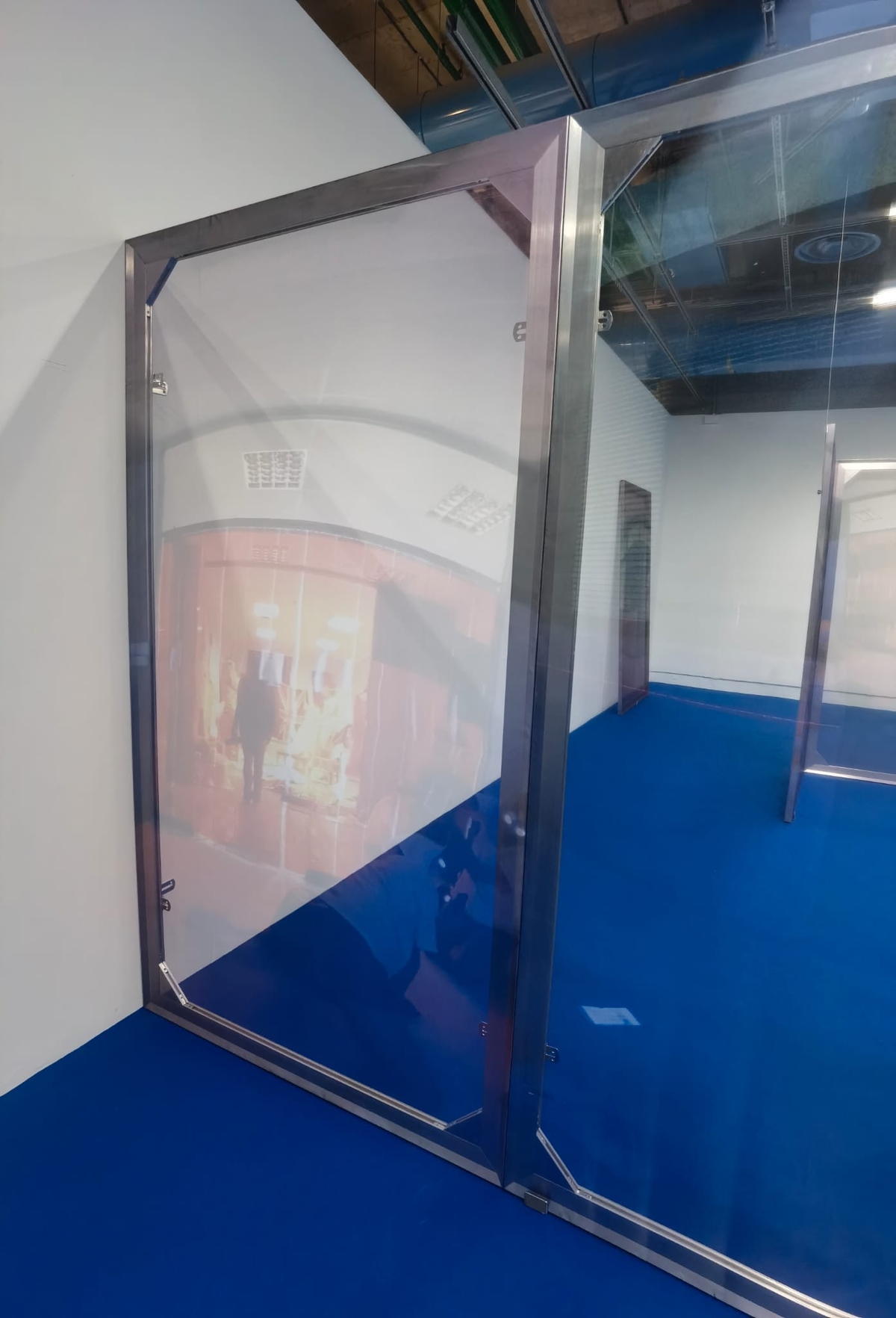 Leave No Trace (Athens) I-VIII 2022. Stainless steel, wood, digital print on chiffon; 110 cm x 200 cm each

