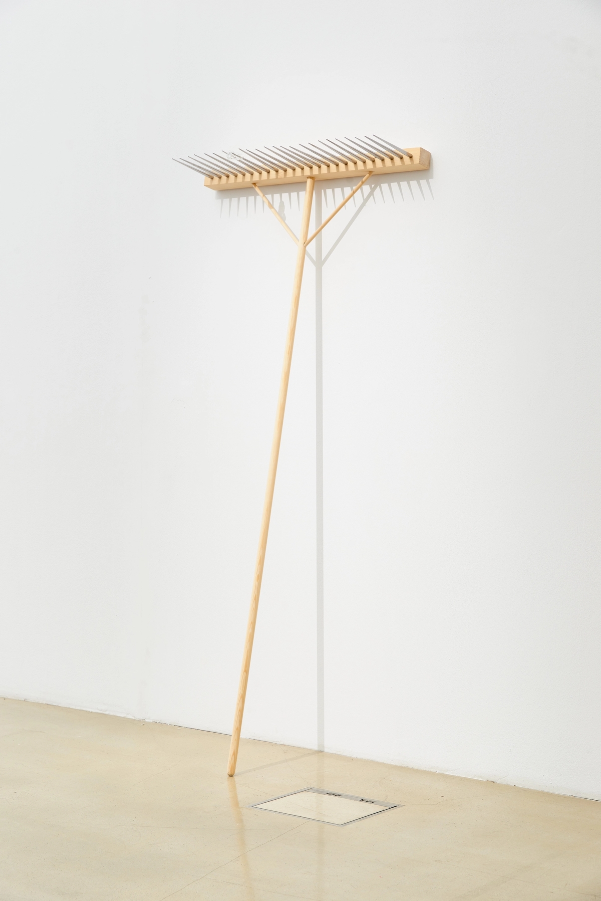 For when I look at you for a moment, then it is no longer possible for me to speak; my tongue has snapped, at once a subtle fire has stolen beneath my flesh, I see nothing with my eyes, my ears hum, sweat pours from me, a trembling seizes me all over, I am greener than grass, and it seems to me that I am a little short of dying. (I–II), 2019 Spruce wood, polished steel, deformed lab glass