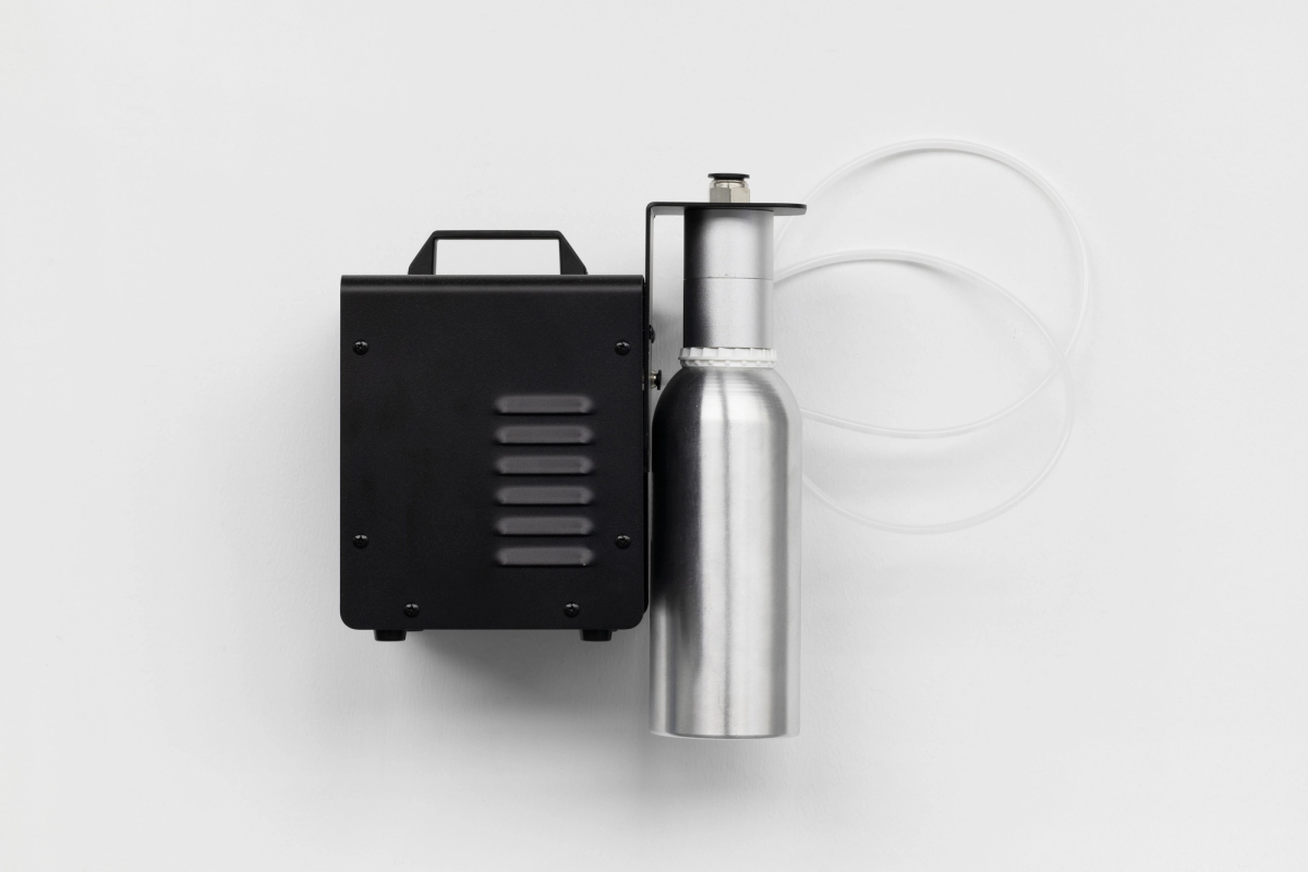 Mirror Mirror, 2025, fragrances, industrial aroma diffusers, 17×16×19 cm each, 2 in total.