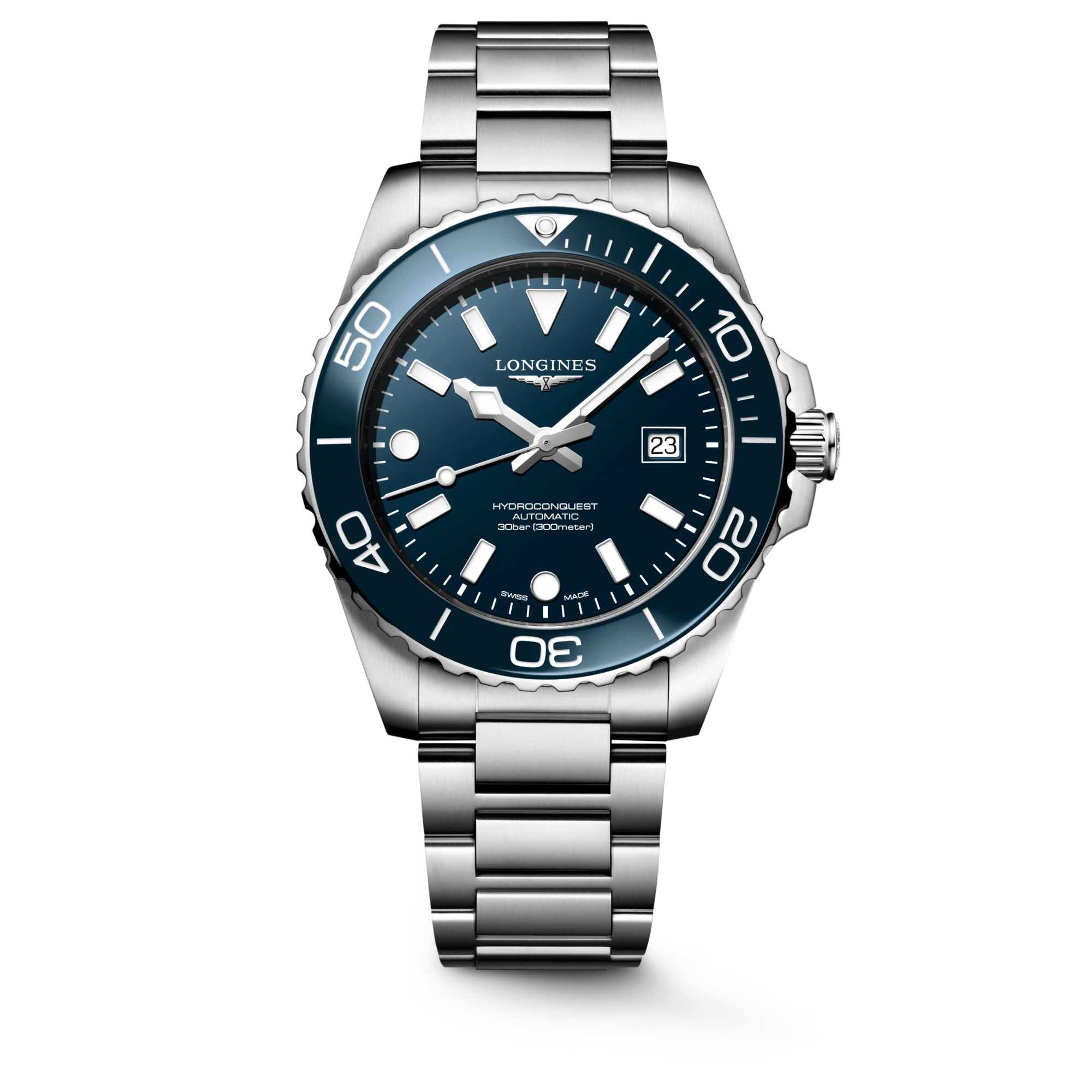 Longines HydroConquest 42mm blue dial blue ceramic bezel ref L3.788.4.96.6