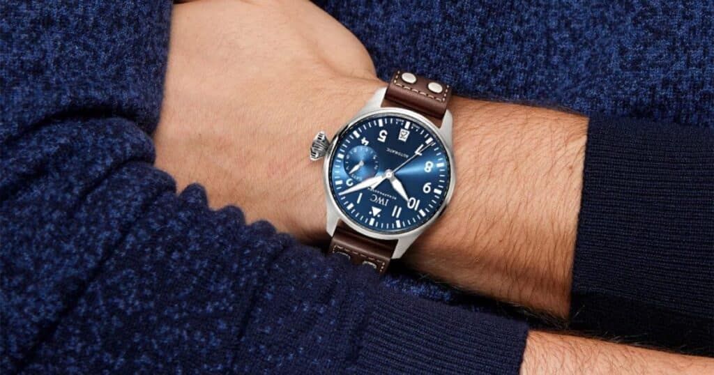 IWC Big Pilot Le Petit Prince luxury watch with midnight blue sunburst dial