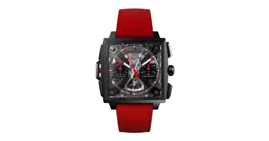 TAG Heuer Monaco Split-Seconds Chronograph F1 white ceramic watch with red dial