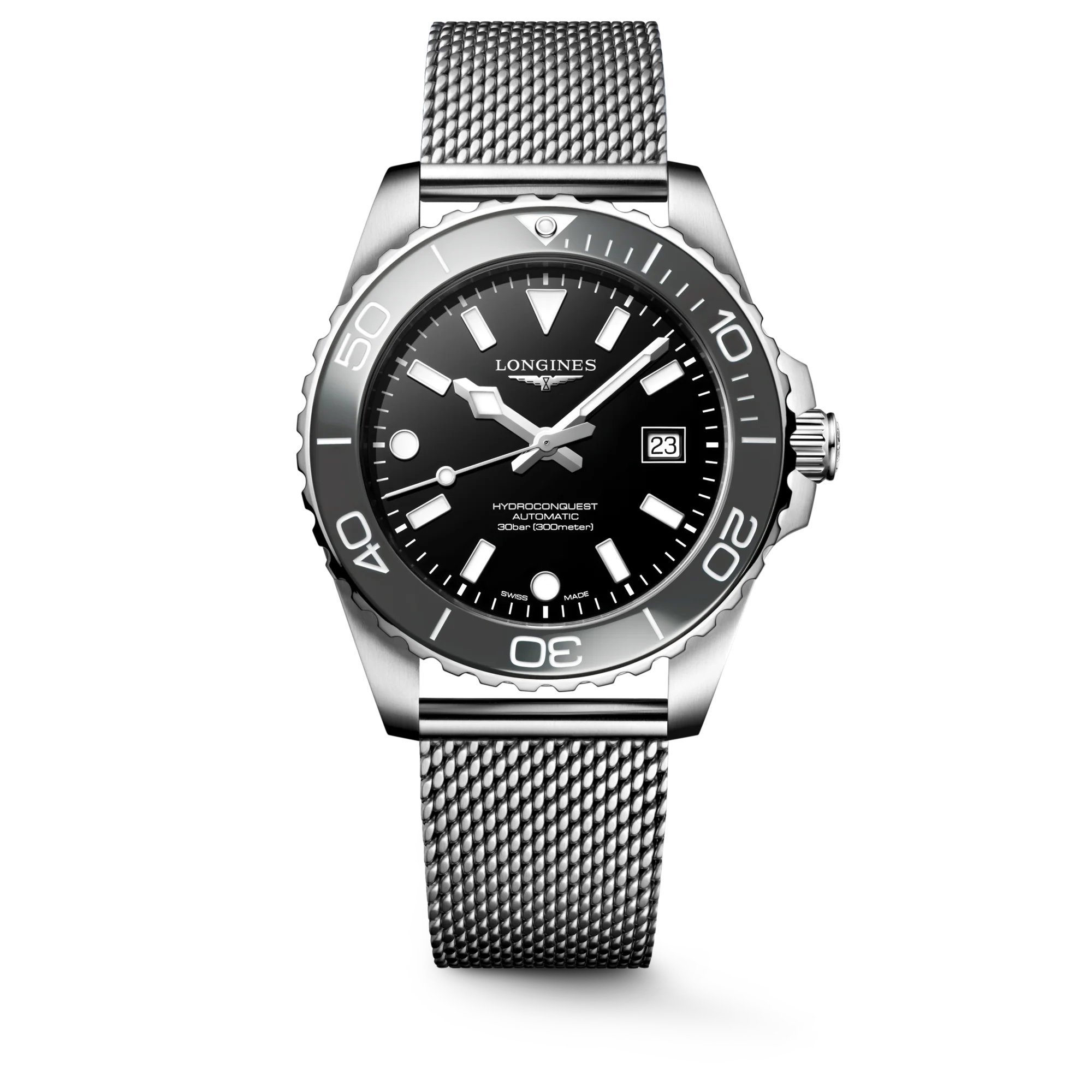 Longines HydroConquest 42mm black dial slate grey ceramic bezel ref L3.788.4.70.6