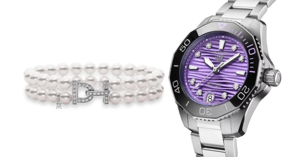 Omega De Ville Prestige rose gold watch paired with slim architectural jewelry on wrist
