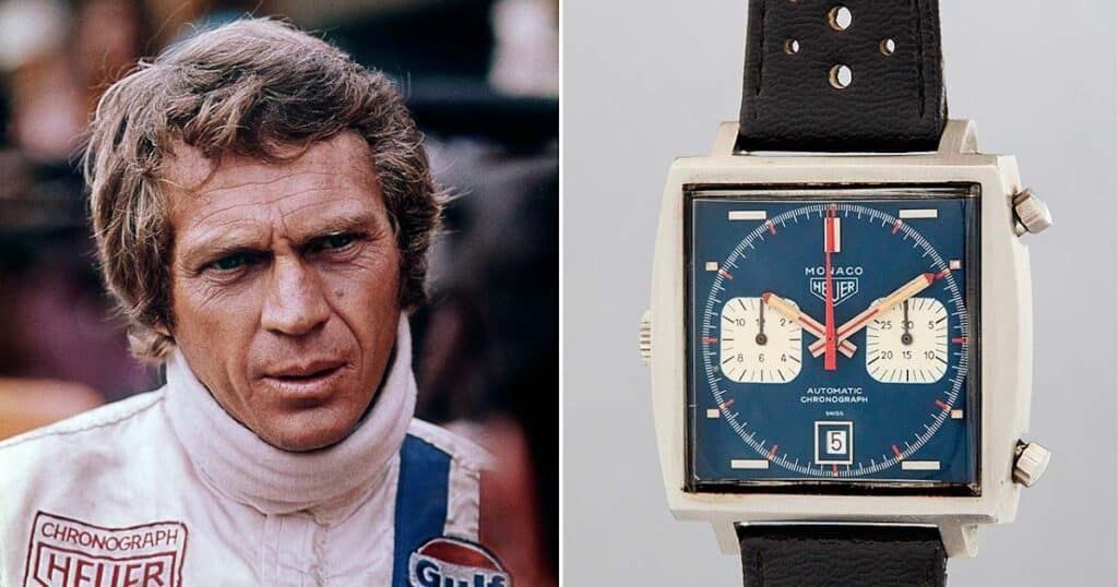 TAG Heuer Monaco luxury watch worn by Steve McQueen in Le Mans motorsport film
