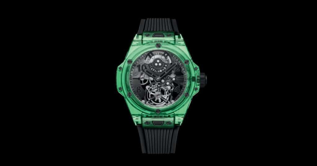 Hublot Big Bang green SAXEM case material close-up luxury watch detail