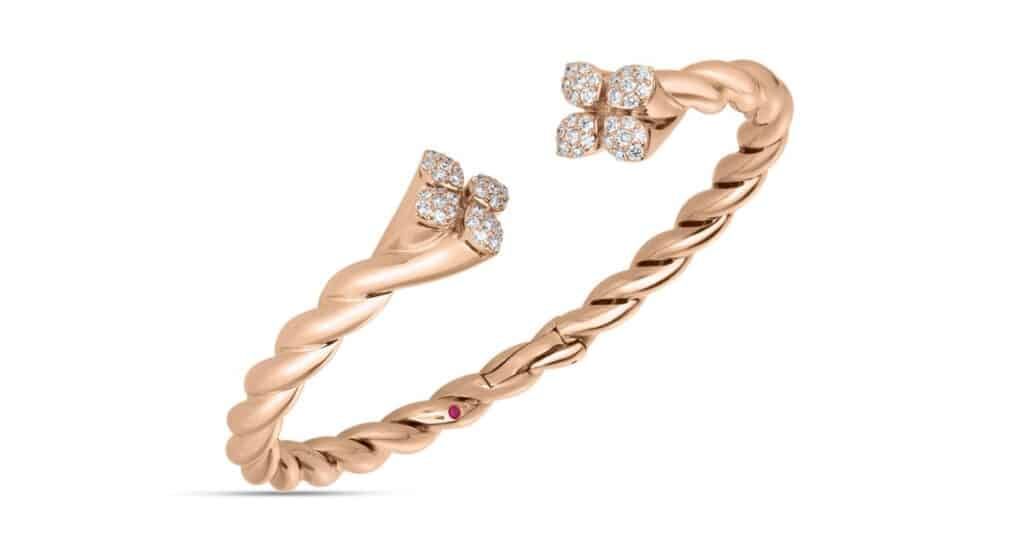 Luxury Roberto Coin bangle displayed in jewelry collection box at La Maison Monaco