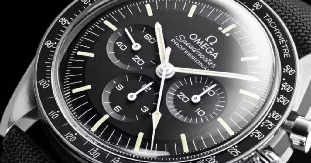 Omega Speedmaster Moonwatch Professional luxury chronograph watch with black dial