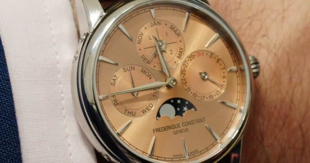 Frederique Constant perpetual calendar luxury watch complication close-up detail