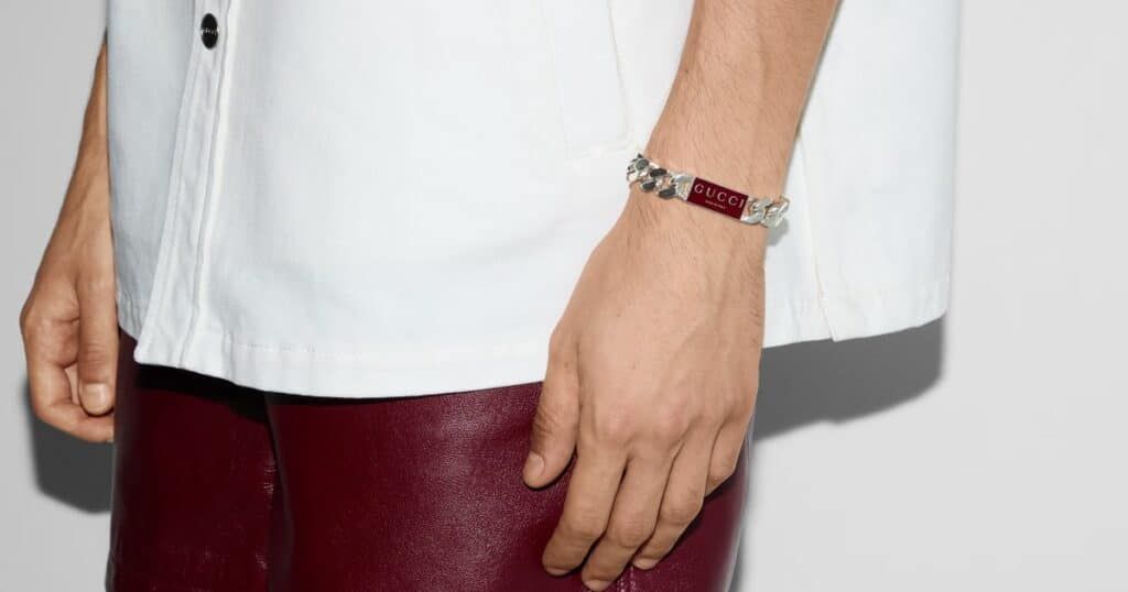 Gucci silver jewelry for men - luxury bracelet and cufflinks with iconic Interlocking G