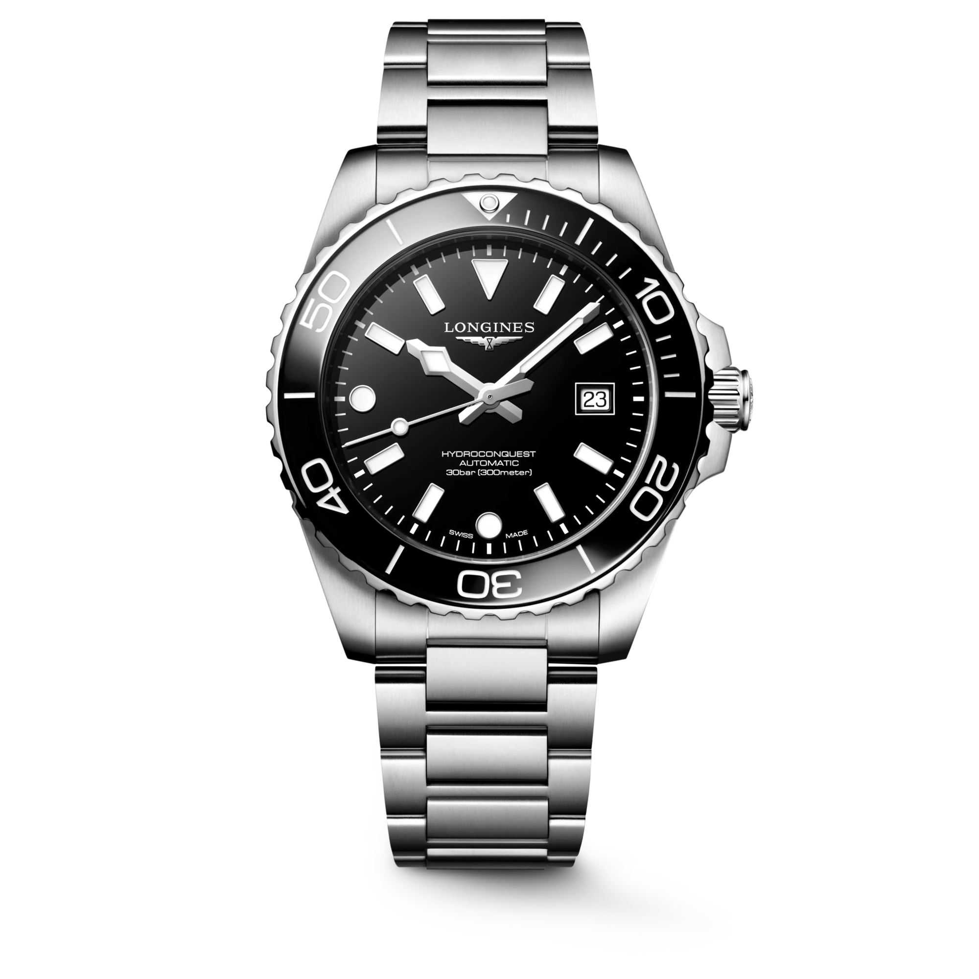 Longines HydroConquest 42mm black dial black ceramic bezel ref L3.788.4.56.6