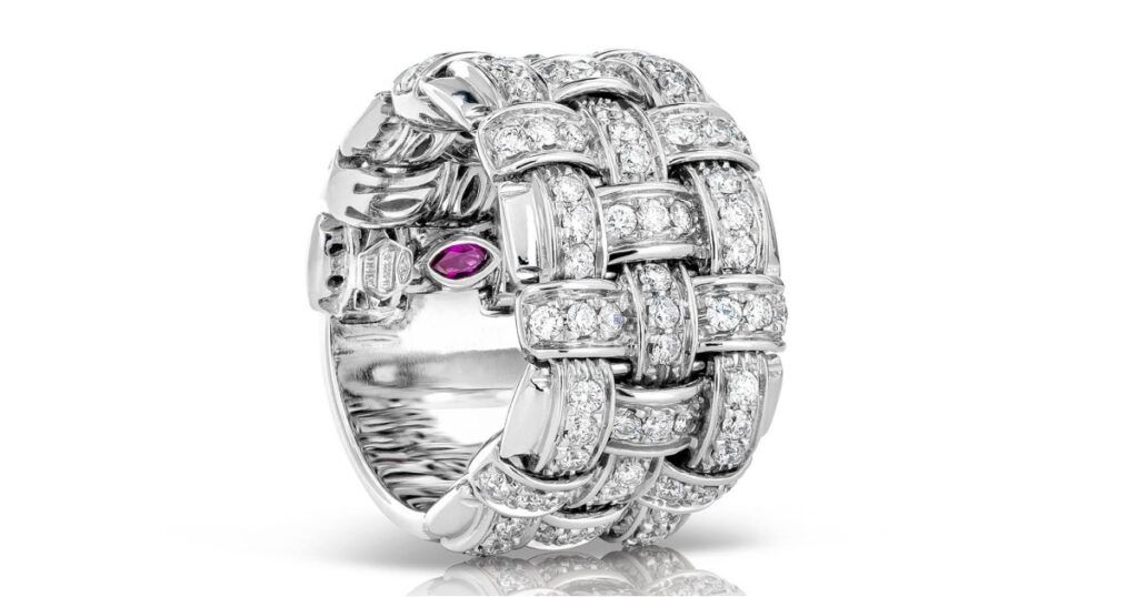 Close-up of hidden ruby gemstone set inside Roberto Coin fine jewelry piece