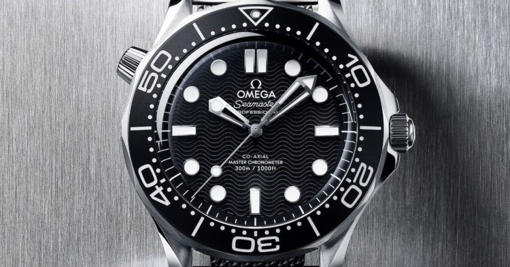 Omega Speedmaster Moonwatch luxury chronograph with black dial and steel bracelet