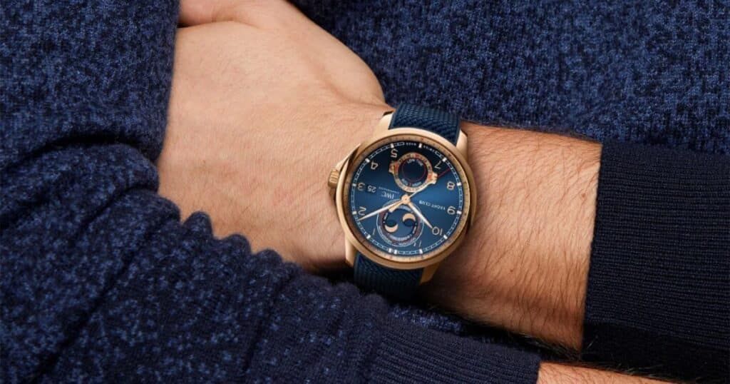 IWC Portugieser Yacht Club Moon & Tide 18K rose gold watch with navy dial