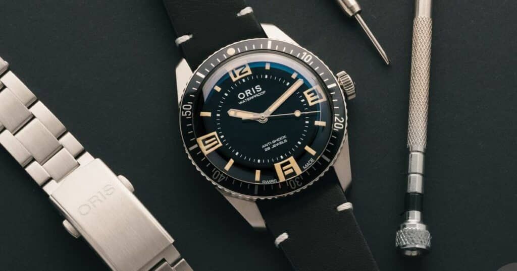 Oris Divers Sixty-Five with rivet bracelet and leather strap luxury watch options