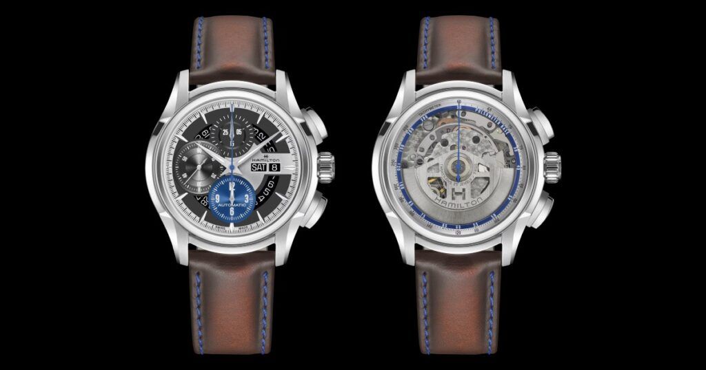 Hamilton Face 2 Face III luxury watch 44mm oval case with polished steel finish