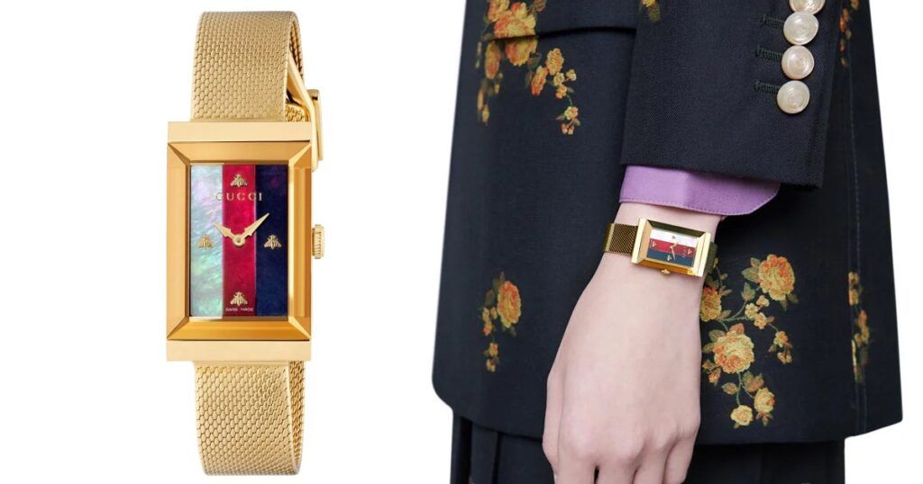 Gucci G-Frame women's luxury watch with rectangular case and polished steel design