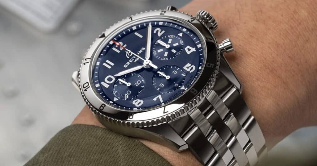 Collection of iconic Breitling Navitimer luxury watches displayed together