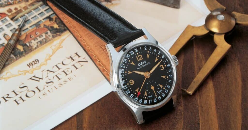 Oris automatic watch with lever escapement movement from 1960s luxury collection