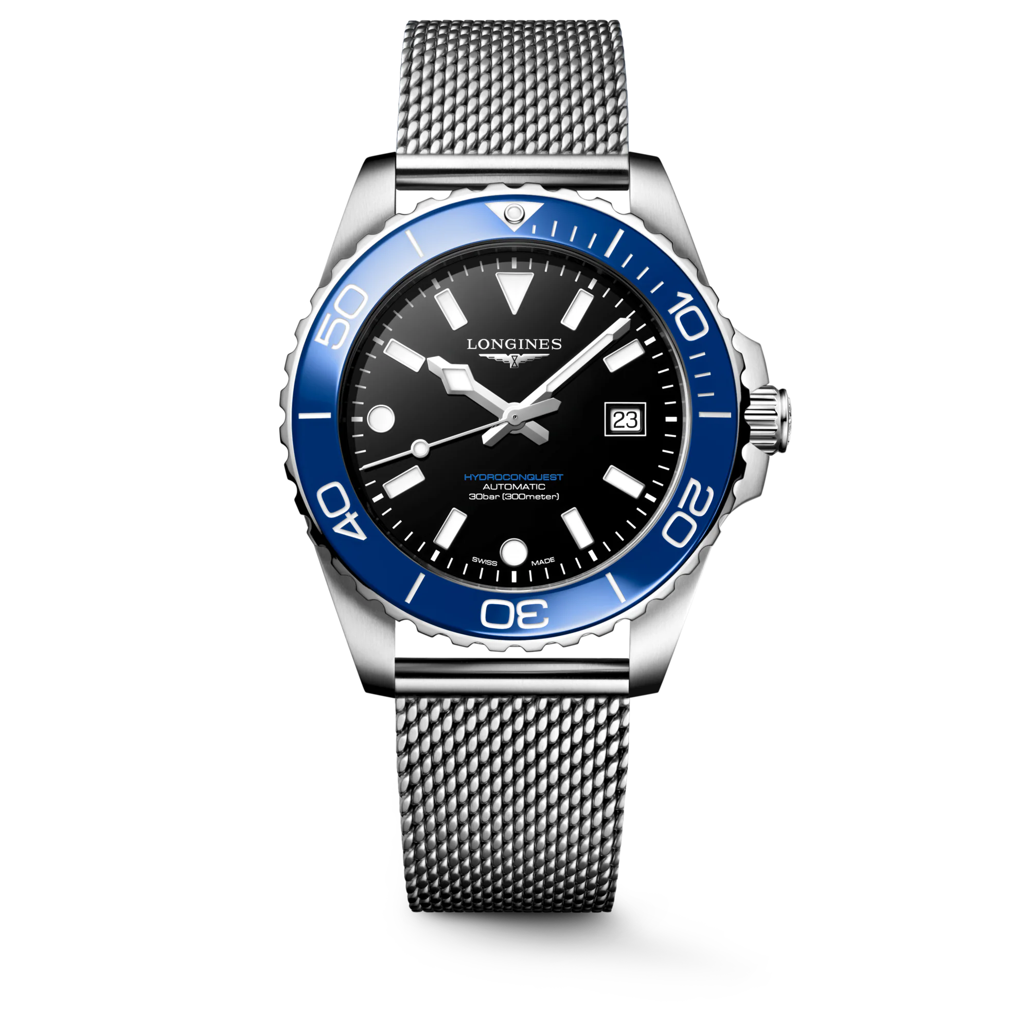 Longines HydroConquest 42mm black dial Milanese mesh ref L3.788.4.90.6