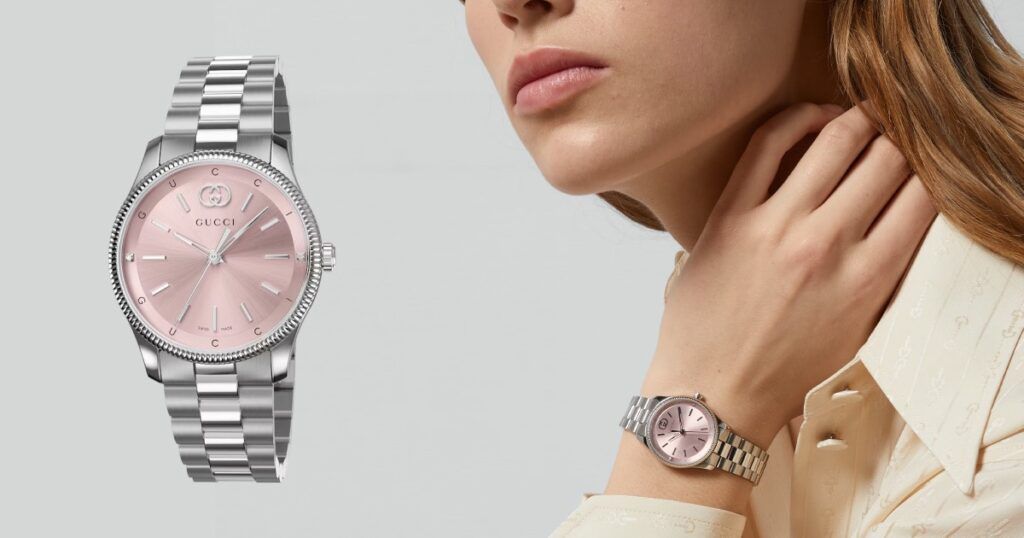 Gucci G-Timeless Contemporary watch featuring iconic Gucci motifs on the dial