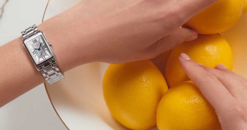 Longines DolceVita rectangular case design features with curved lugs and elegant proportions