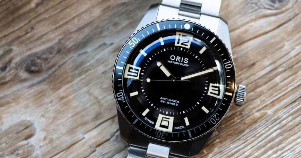 Oris Divers Sixty-Five 60th Anniversary Edition displayed at Watches & Wonders 2025