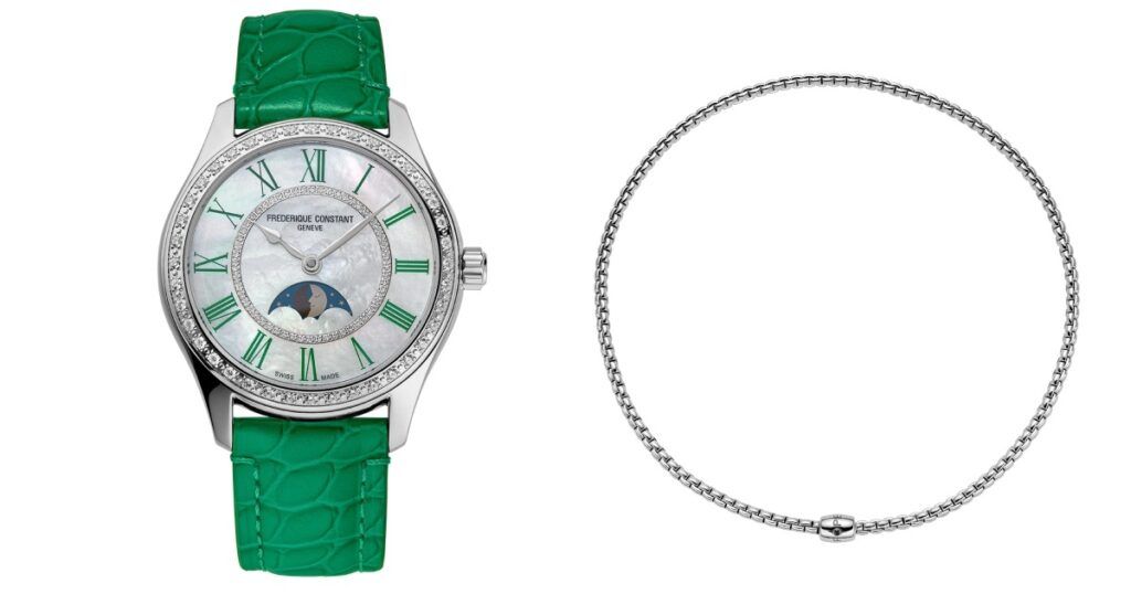 Rado Centrix two-tone watch with diamond markers and Roberto Coin jewelry color coordination