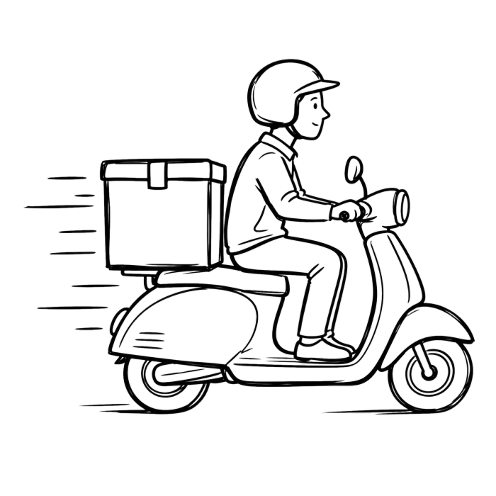 Gambar yang menunjukan driver sedang mengendarai motor untuk mengantar pesanan