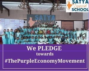 Employees of Satya Special School pledging towards The Purple Economy Movement