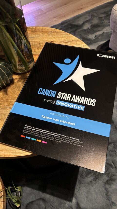 De Canon Star Award 'being Innovative', toegekend aan Jasper van Isterdael