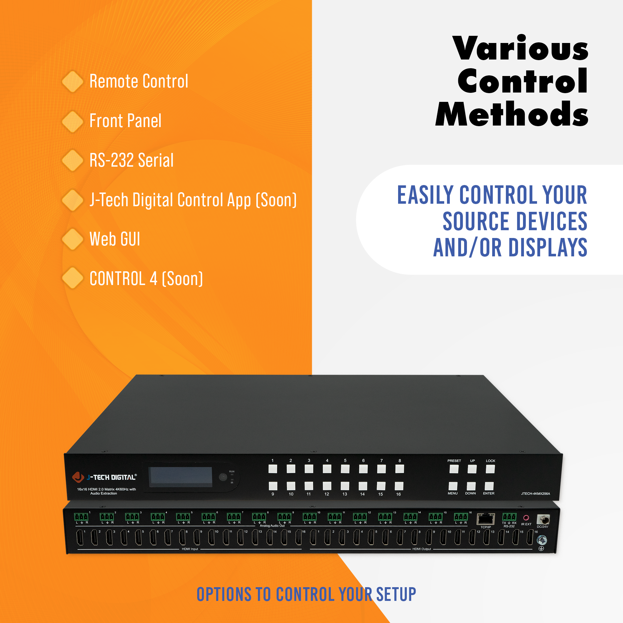 4K 60Hz 16x16 HDMI Matrix with 4K to 1080P Downscaling and Analog Audio Matrix