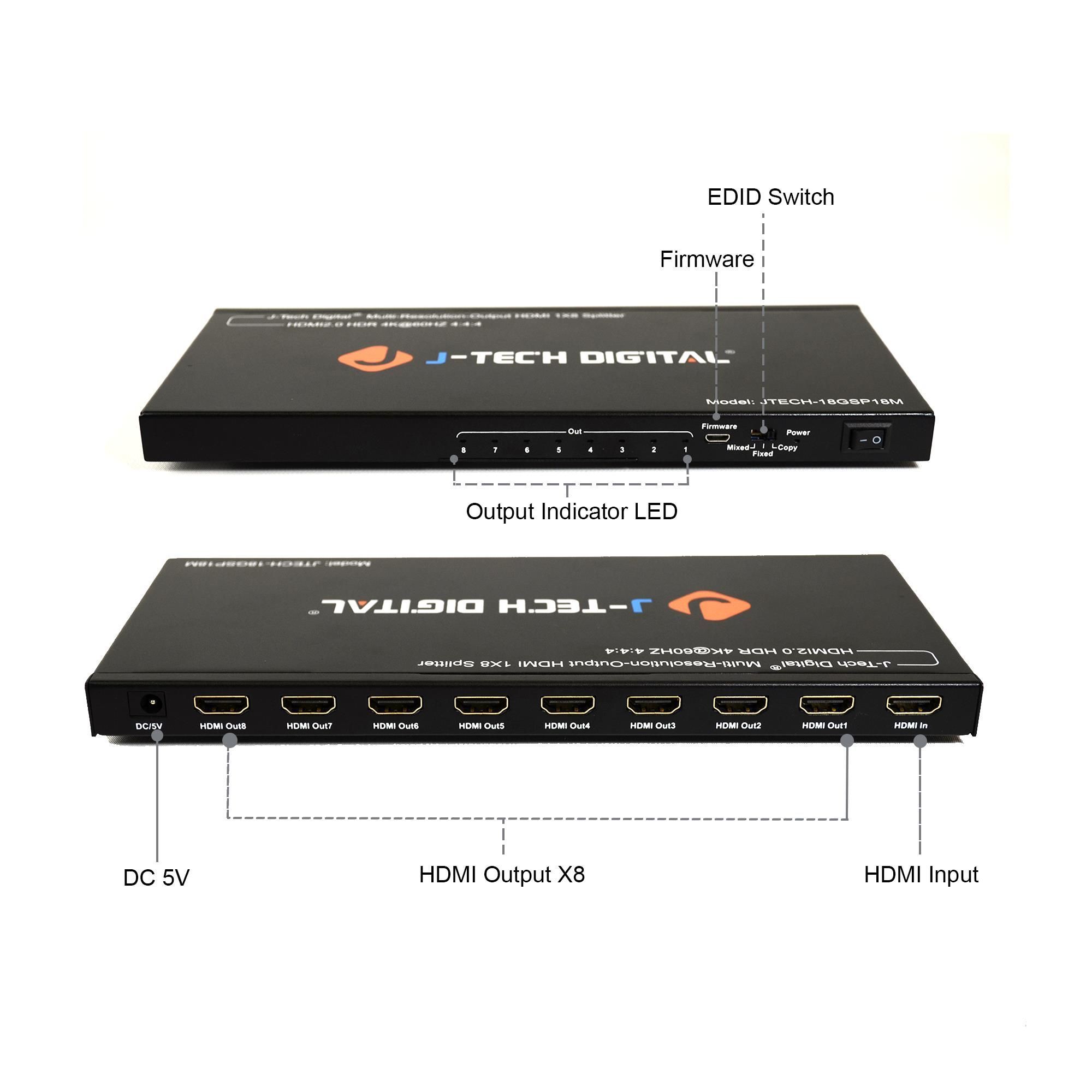 4K 60Hz 1x8 HDMI Splitter with Multi-Resolution Output (MRO) and EDID Copy