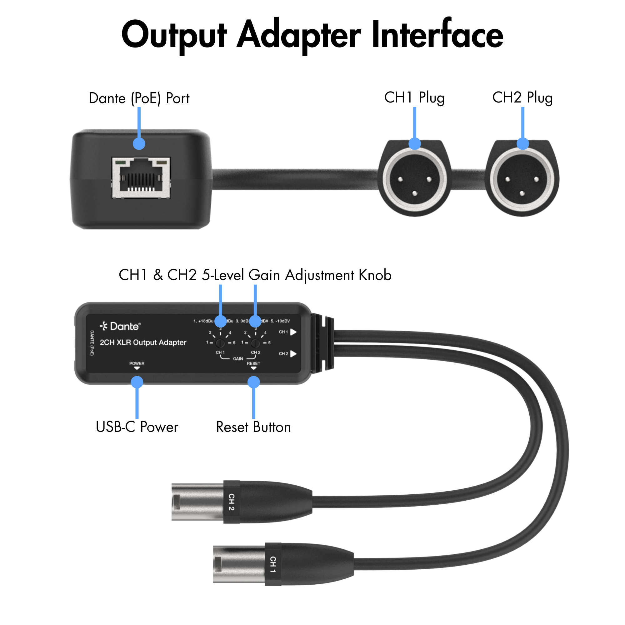 2-Channel Dante to XLR Audio Output Adapter