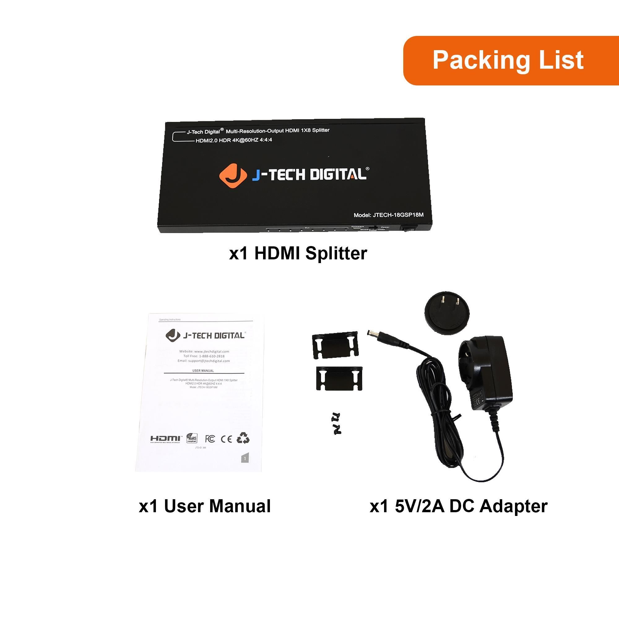 4K 60Hz 1x8 HDMI Splitter with Multi-Resolution Output (MRO) and EDID Copy