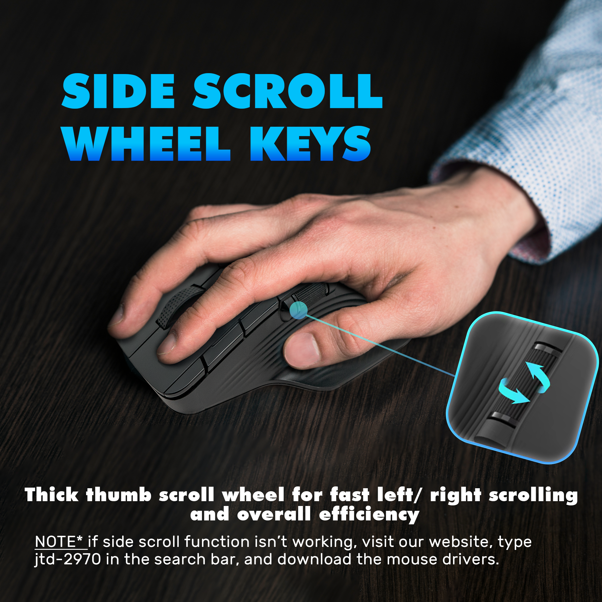 Wireless Ergonomic Mouse with Adjustable DPI, Side Thumb Scroll Wheel, and Comfortable Palm Rest (Black)