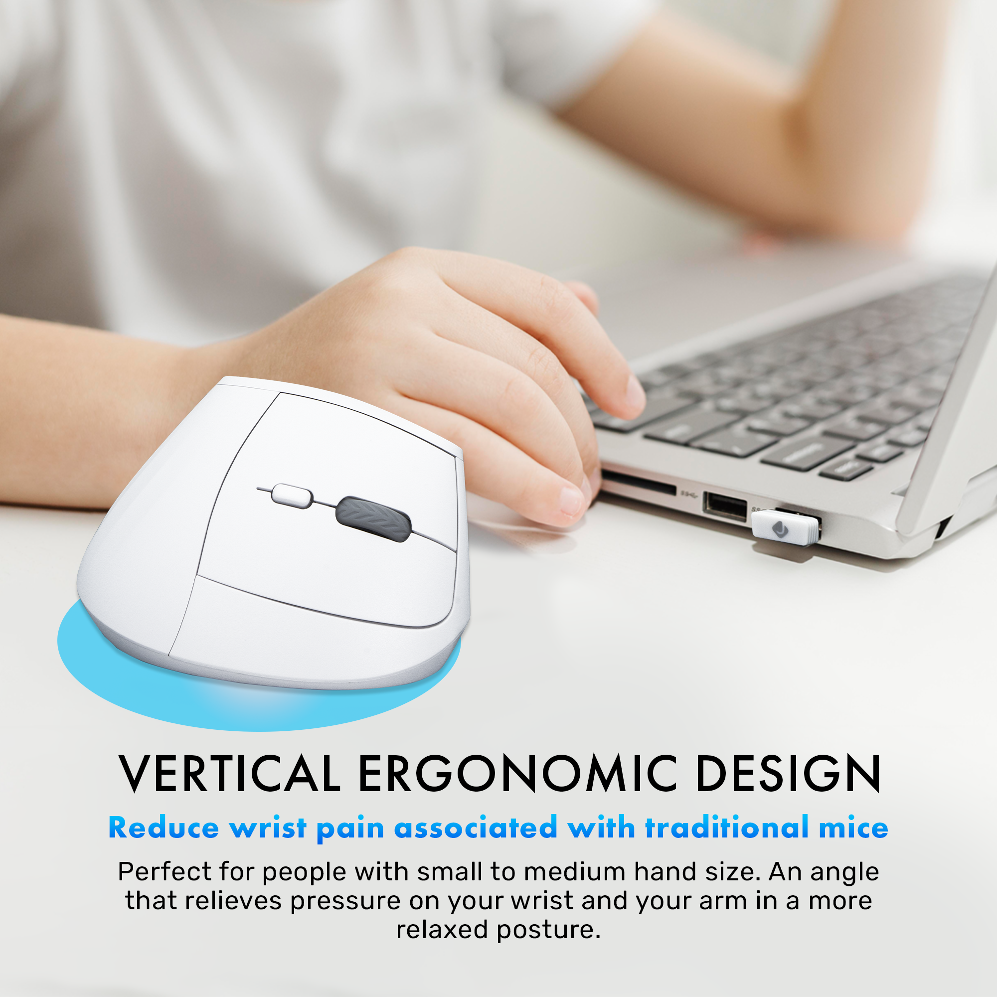 Vertical Wireless Ergonomic Mouse with 2.4G and Bluetooth Modes – Adjustable DPI (White)