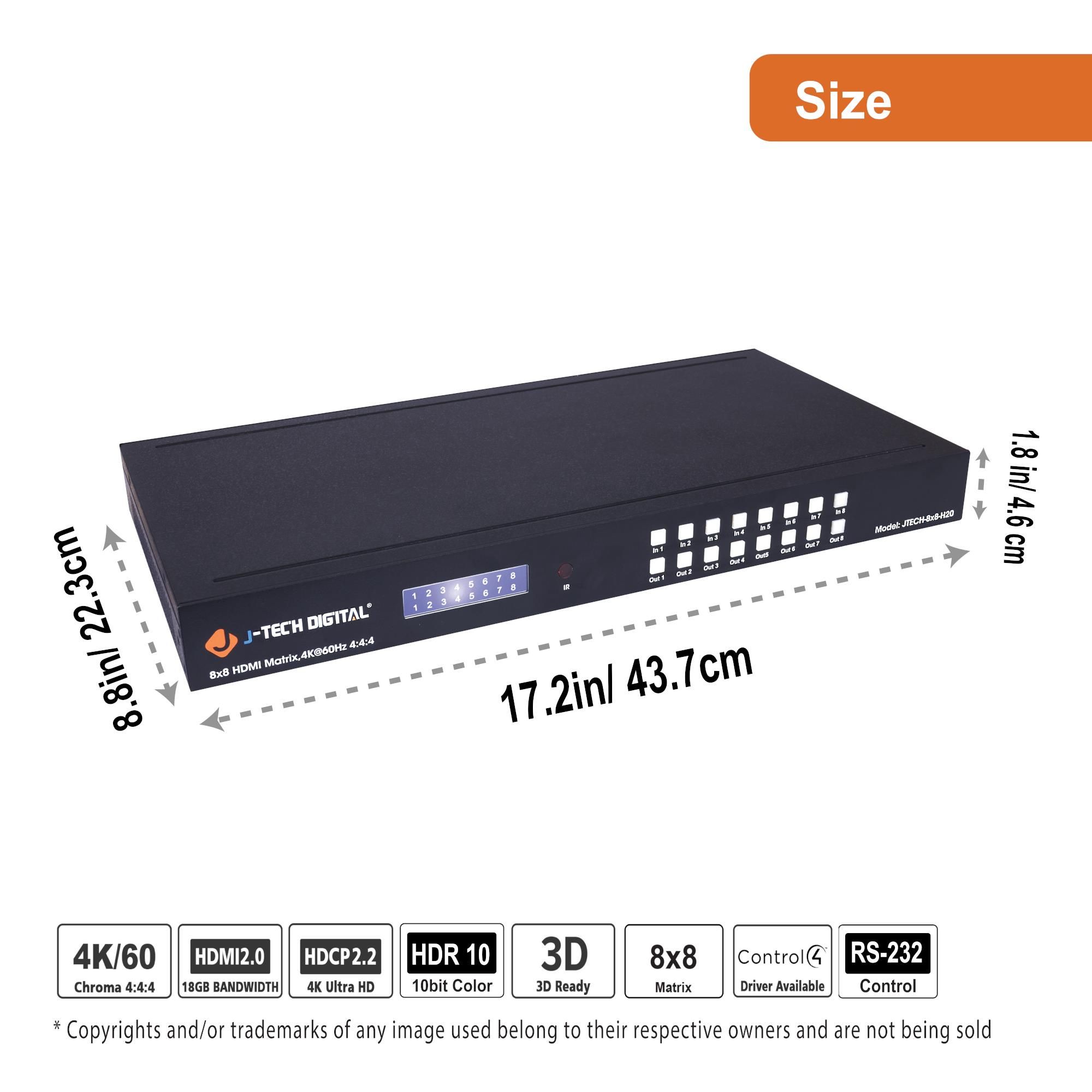 4K 60Hz 8x8 HDMI Matrix Switcher with Coaxial SPDIF Outputs
