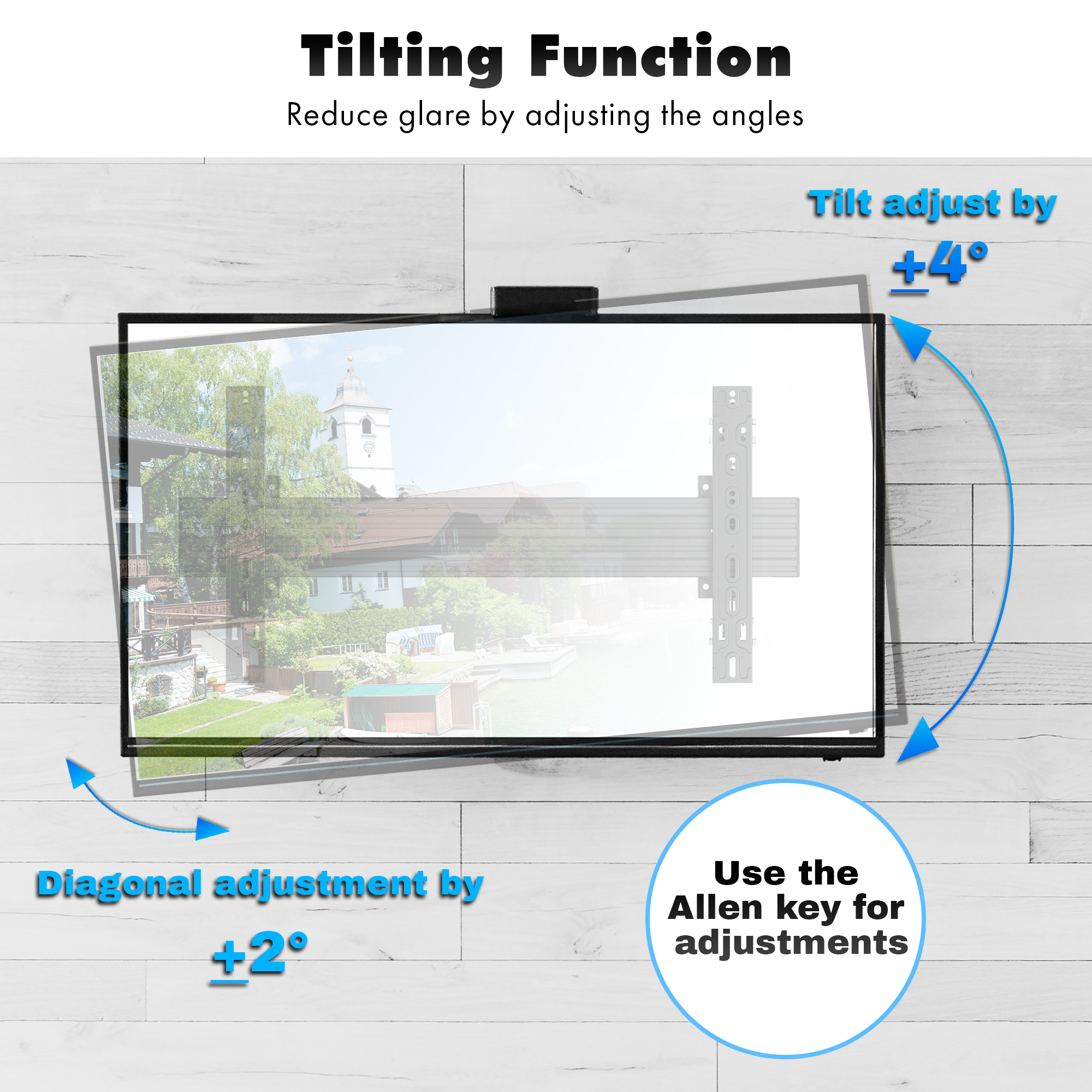 TV Video Wall Mount Kit 1000mm with Push-In Pop-Out Arms and Adjustable Tilt