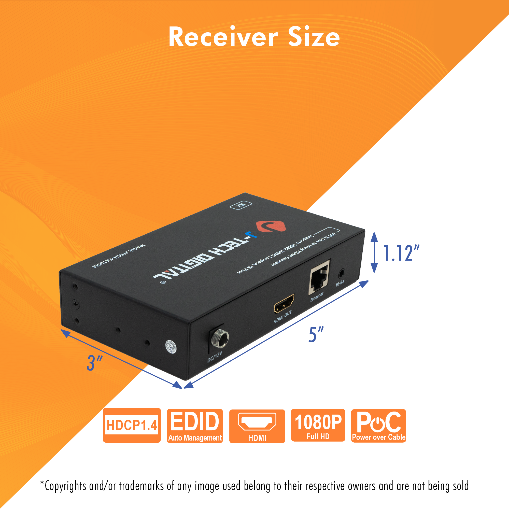 1080P 60Hz HDMI Extender Balun Over Ethernet 328ft. (Receiver Only)