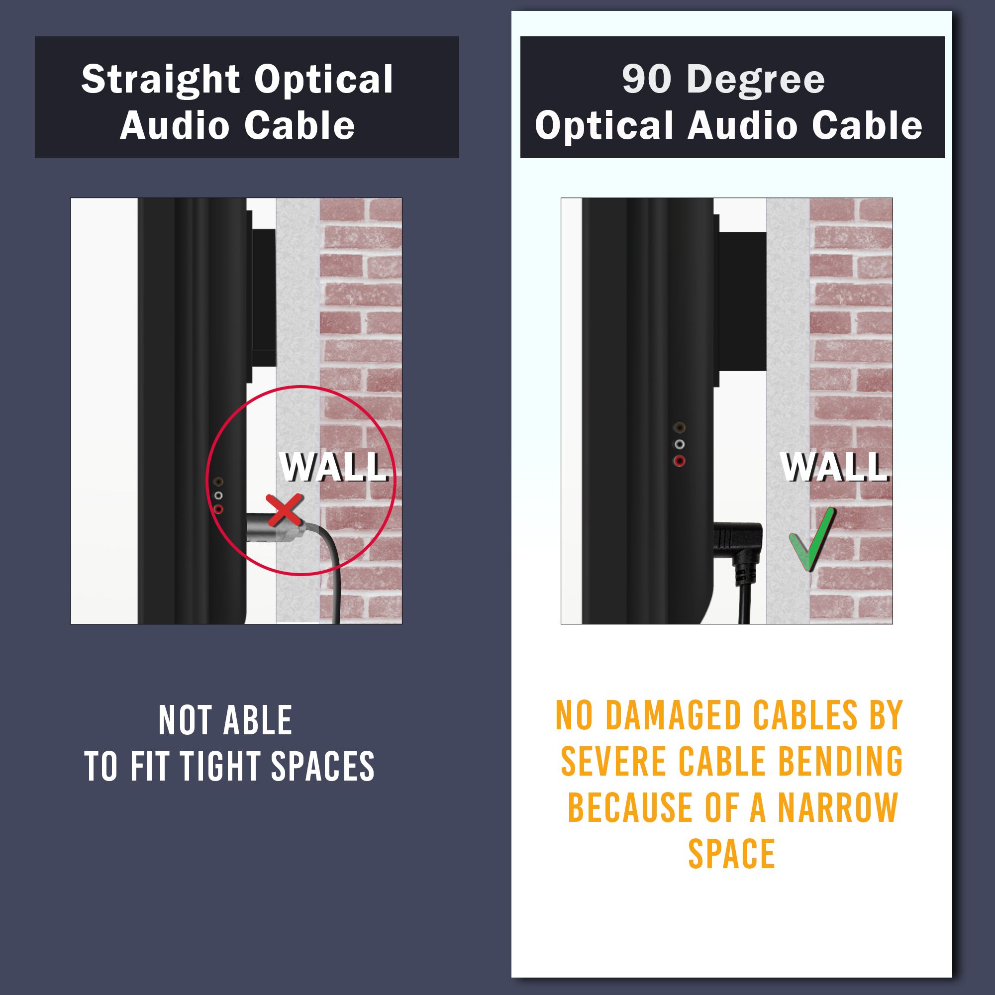 6ft Optical Cable with 90 Degree Angle Connection – Dolby Digital and DTS Support