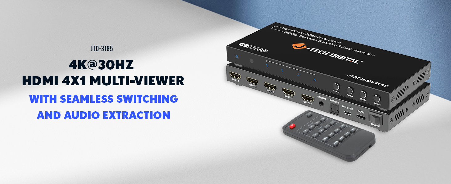 4K 4x1 Quad HDMI Multiviewer and Seamless Switcher | JTECH-MV41AE