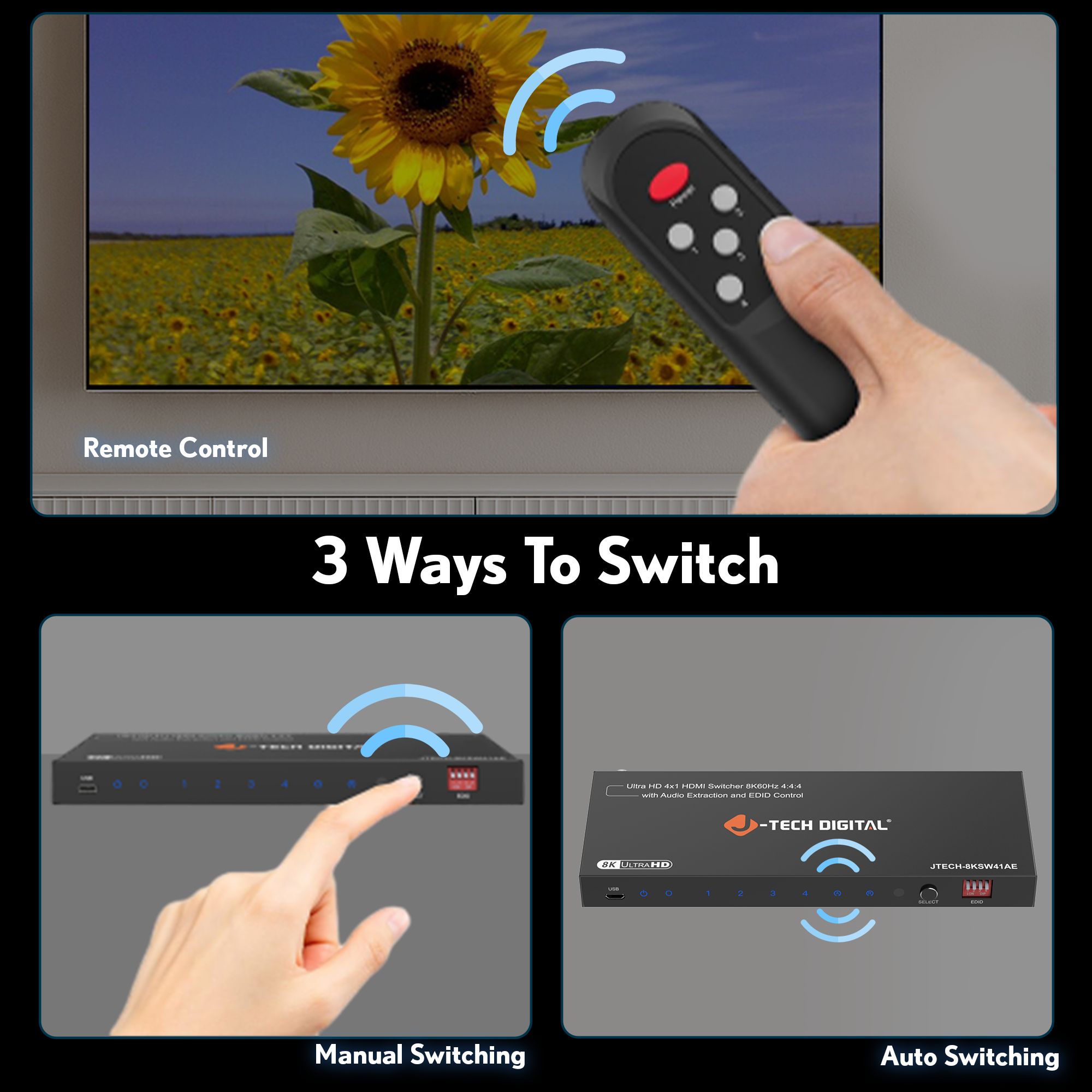 8K 60Hz HDMI Switch 4 In 1 Out with Audio Extraction