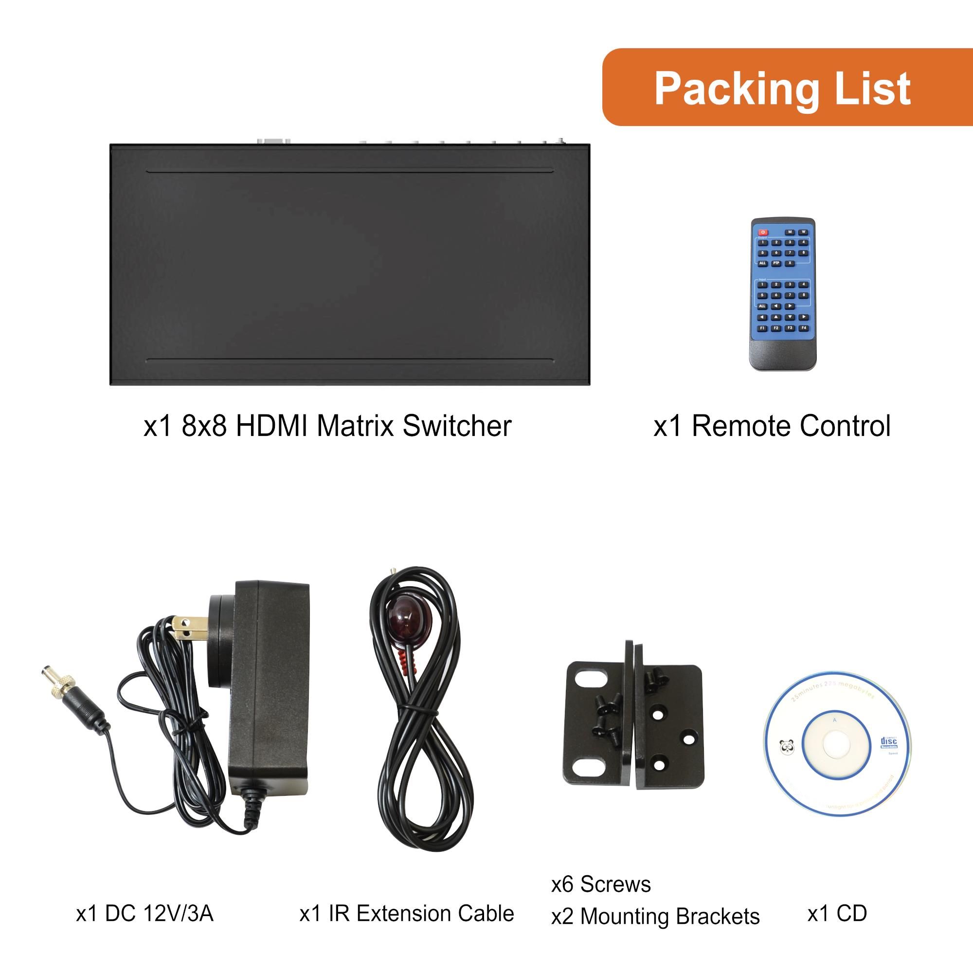 4K 60Hz 8x8 HDMI Matrix Switcher with Coaxial SPDIF Outputs